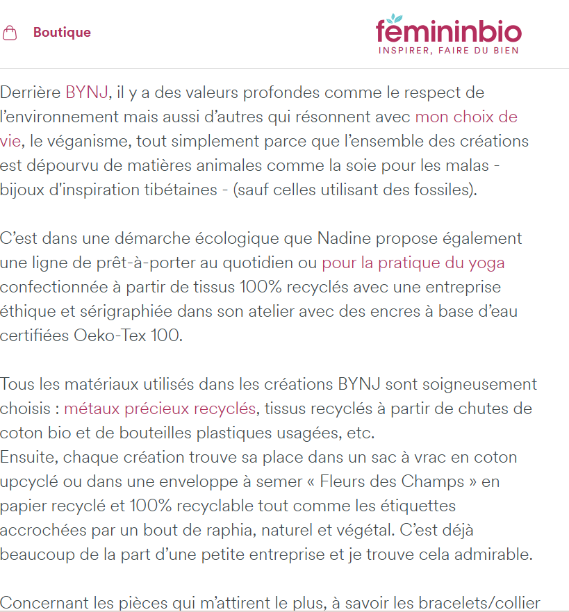 article féminin bio bijoux bynj nadine jockers